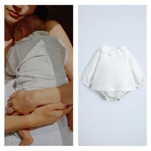 NWT Zara linen blend shirt bodysuit 0-1M